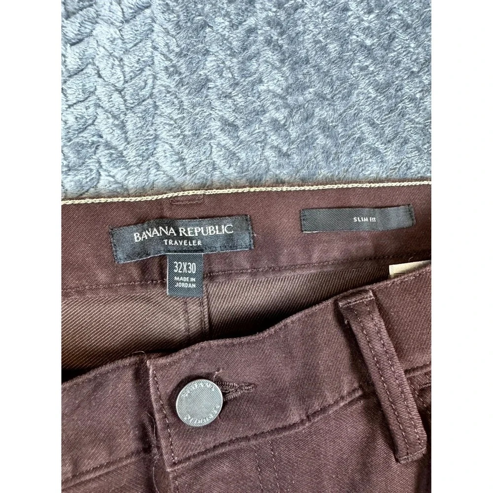 Banana Republic Traveler Pants Mens 32x30 Brown Slim Fit Denim Cotton Mid Rise